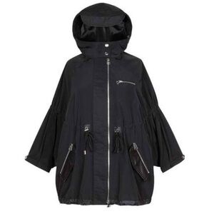 Sandro Anorka Parka Black Silver Flutter Sleeve Windreaker Jacket EU 40/US 8/10